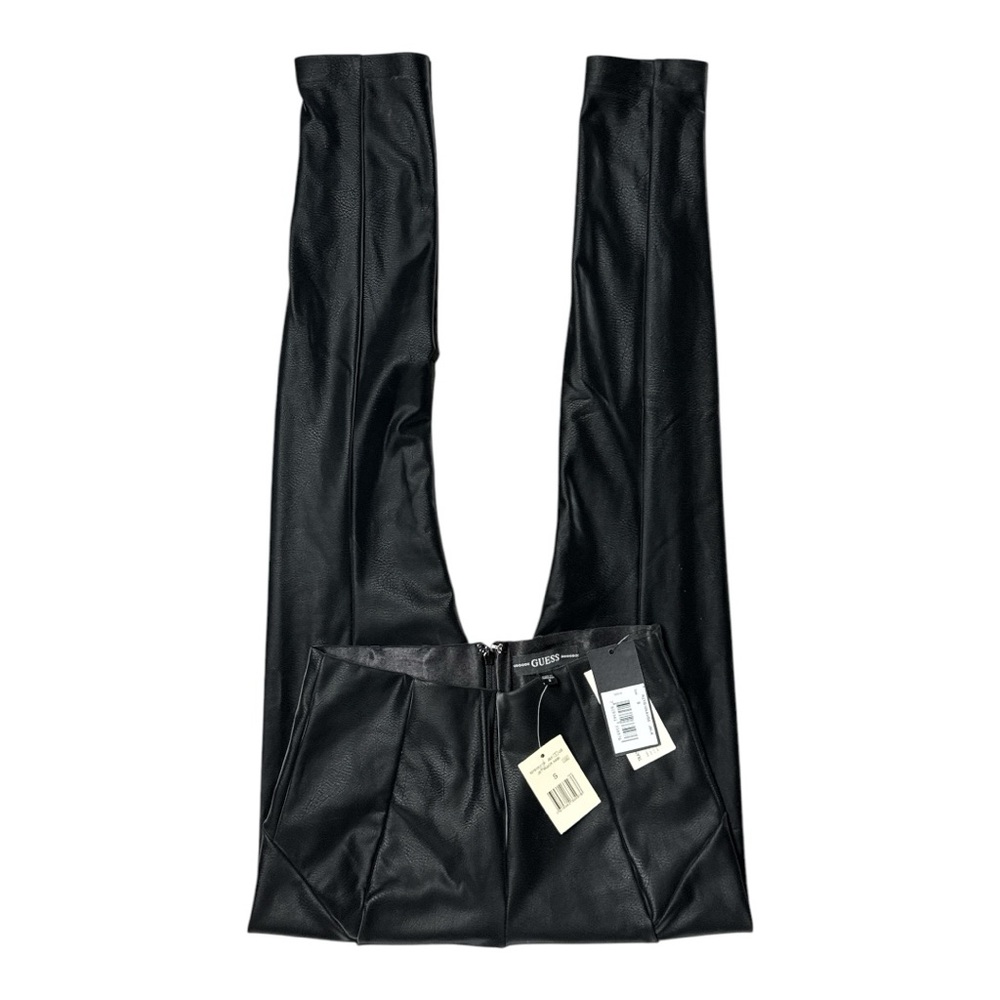 GUESS JET BLACK HIGH WAIST FAUX LEATHER SEAMED ZIPPER LEG LEGGINGS **NWT** - Picture 6 of 14